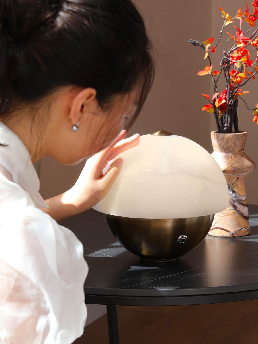 Luna Stone Mini Alabaster Table Lamp with Brass Base