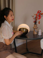 Luna Stone Mini Alabaster Table Lamp with Brass Base