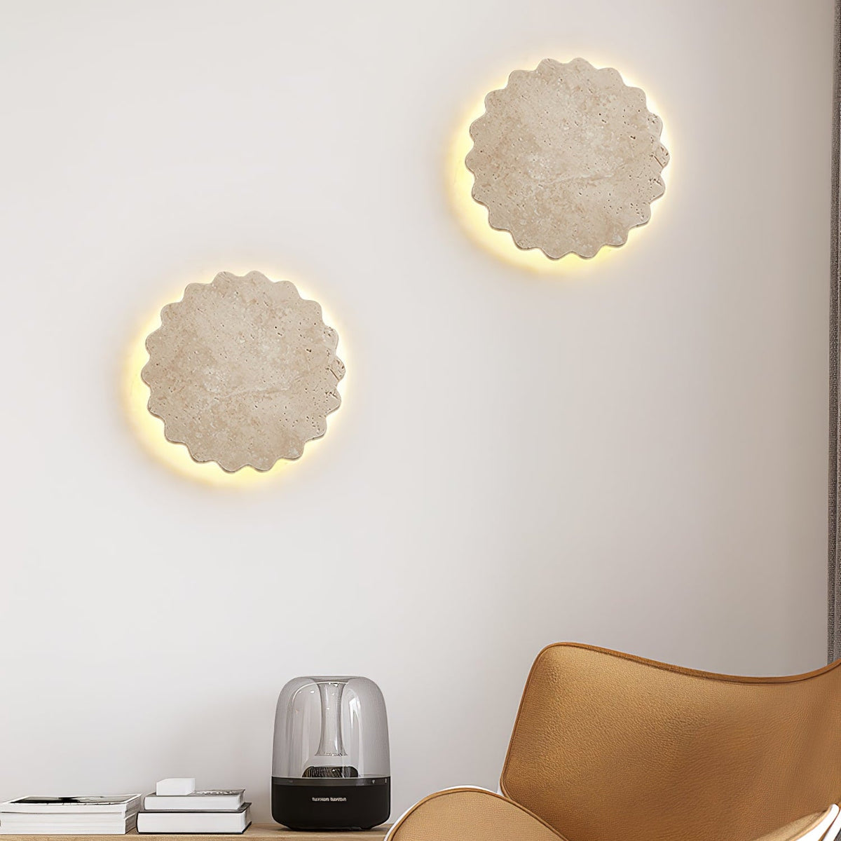 Luna Scallop Wall Sconce in Natural Travertine