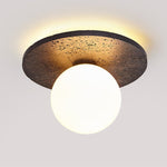 Luna Eruption Flush Mount Ceiling Light in Black Travertine and Opal Glass