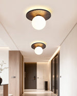 Luna Eruption Flush Mount Ceiling Light in Black Travertine and Opal Glass