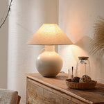 Luna Jug Ceramic Table Lamp with Beige Fabric Shade for Bedroom and Living Room
