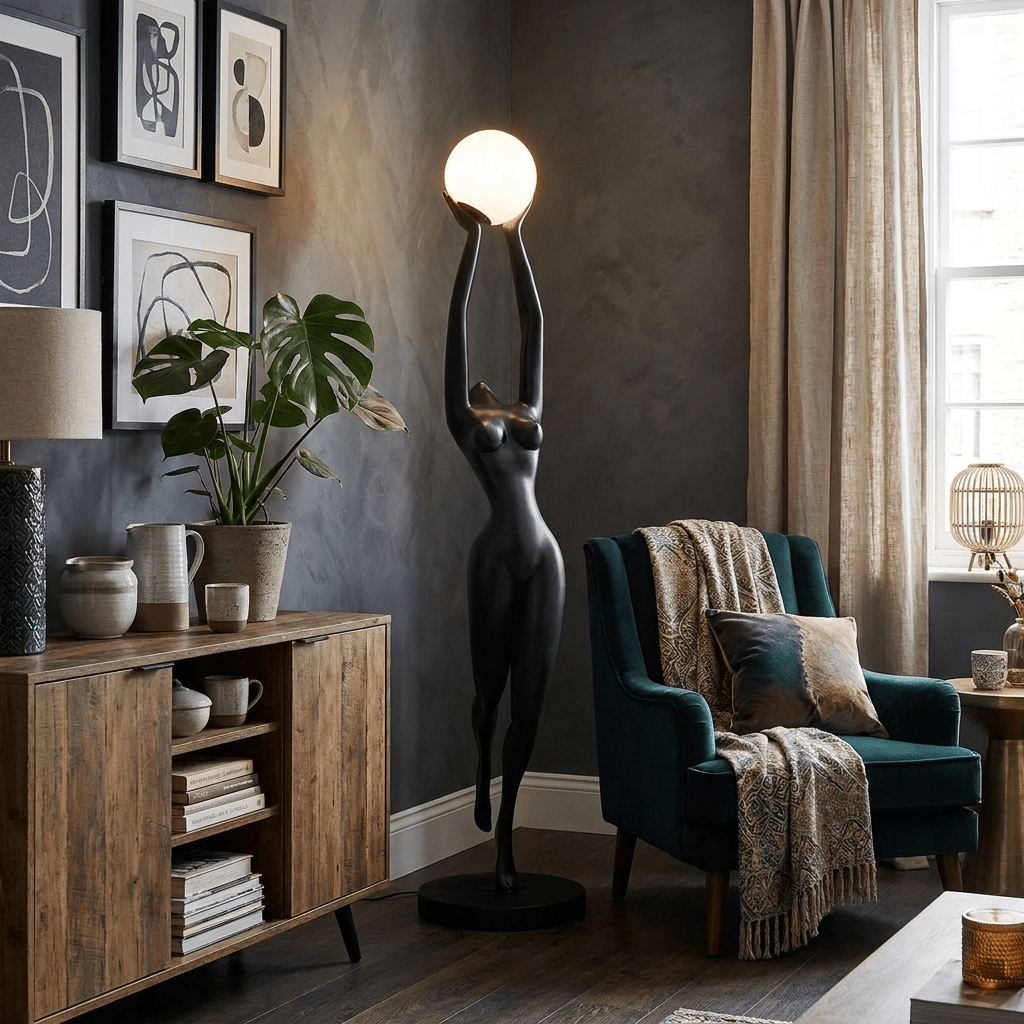 Luna Reach Sculpture Floor Lamp – Modern Art Deco Ambient Lighting