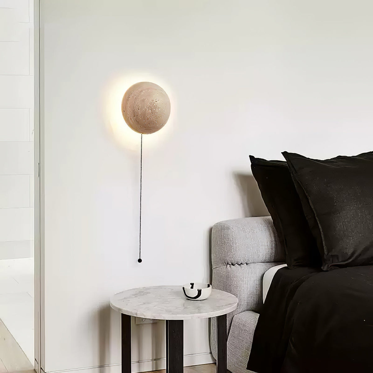 Luna Travertine Wall Sconce – Natural Stone LED Wall Light for Modern Interiors