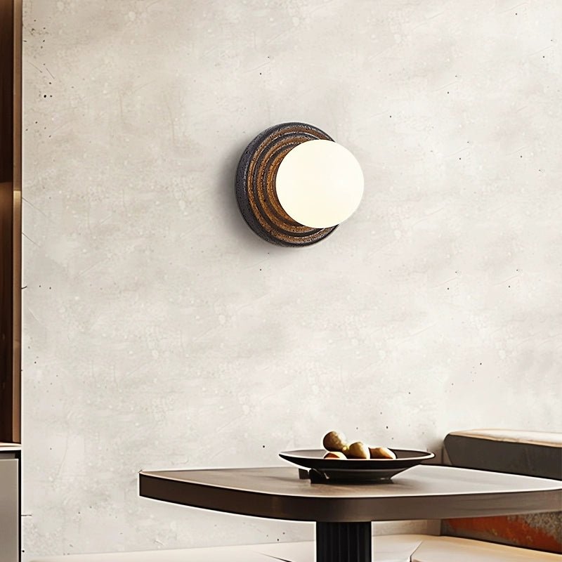 Lunara Black Travertine Wall Sconce with Opal Glass Globe