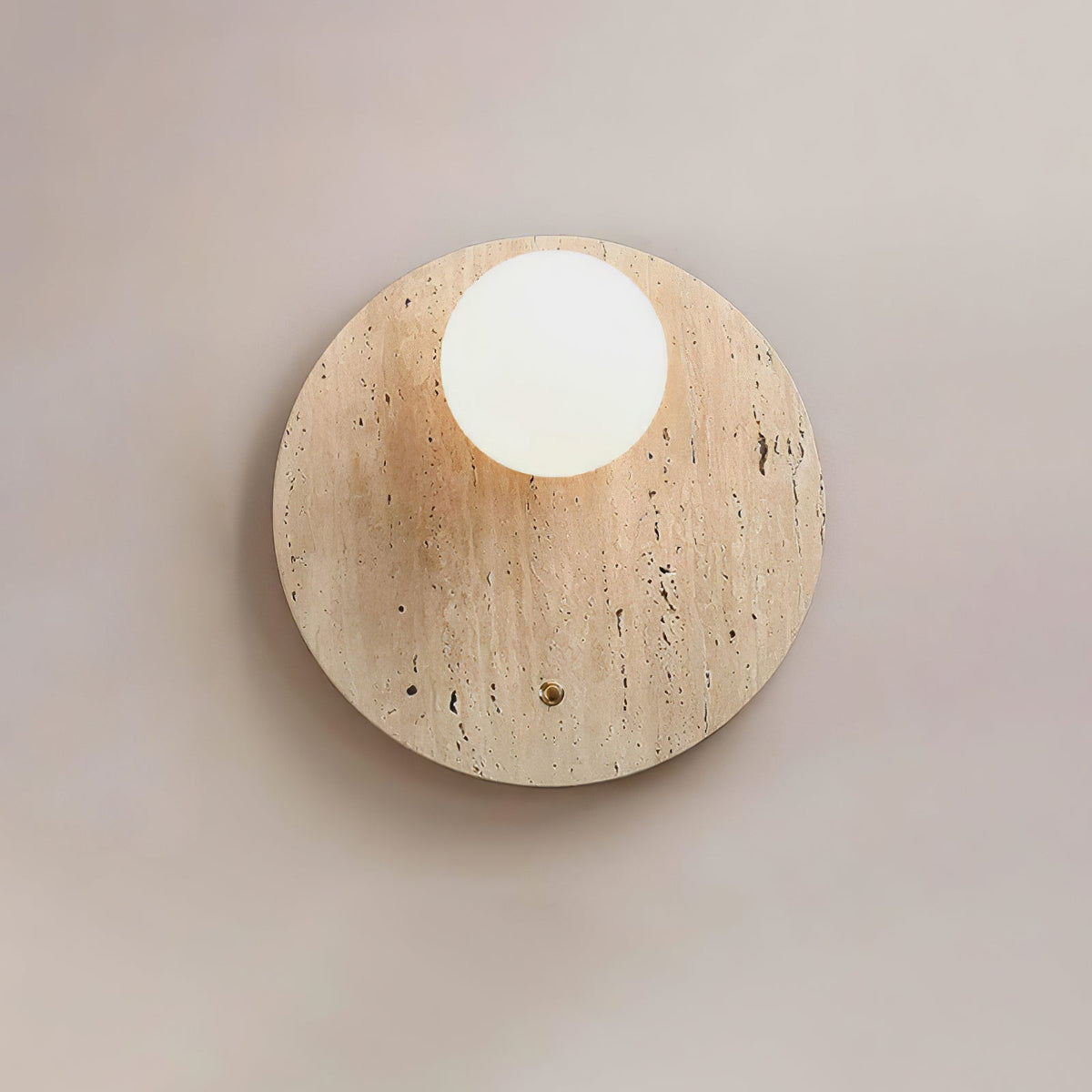 Luna Travertine Wall Sconce — Natural Stone & Glass Ambient Light