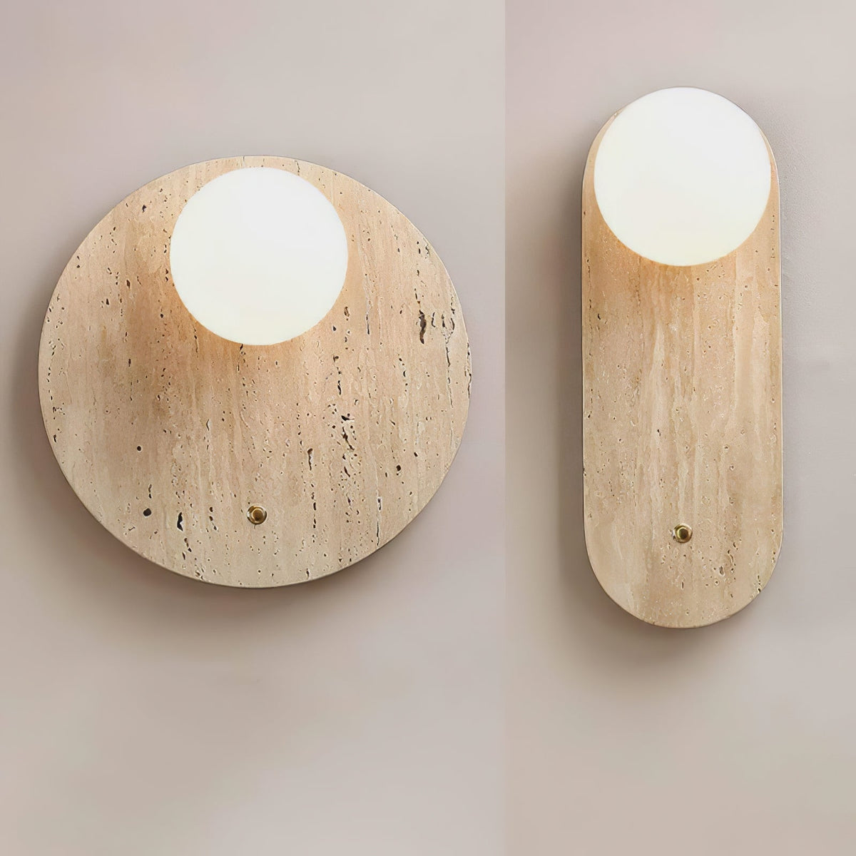 Luna Travertine Wall Sconce — Natural Stone & Glass Ambient Light