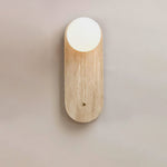 Luna Travertine Wall Sconce — Natural Stone & Glass Ambient Light