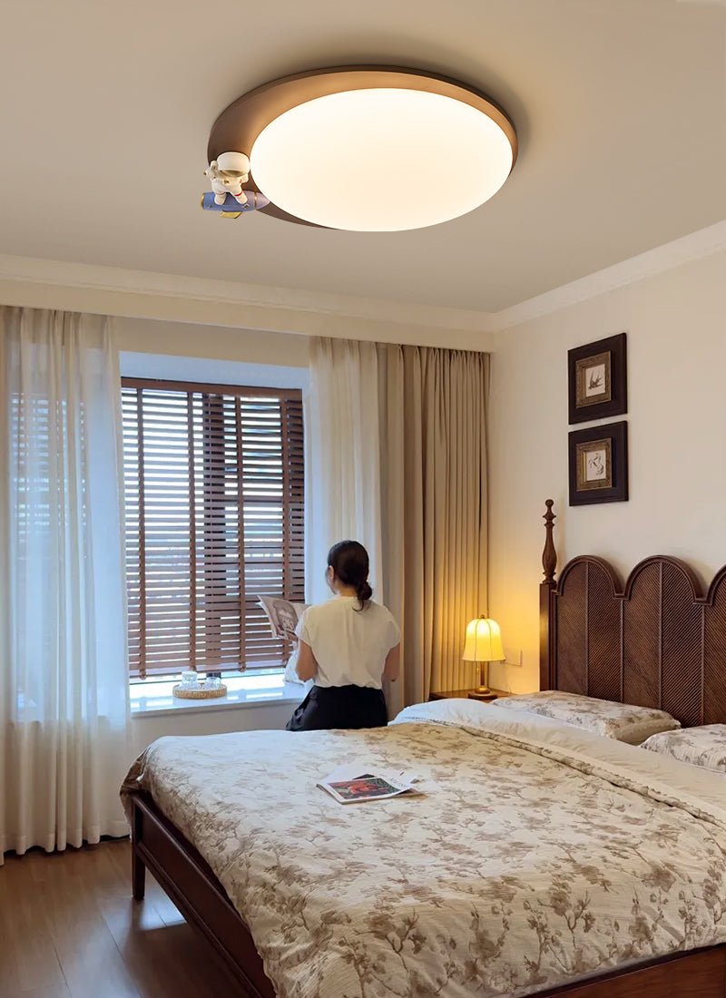 Lunar Buddy Ceiling Lamp — Modern Flush Mount with Astronaut Accent