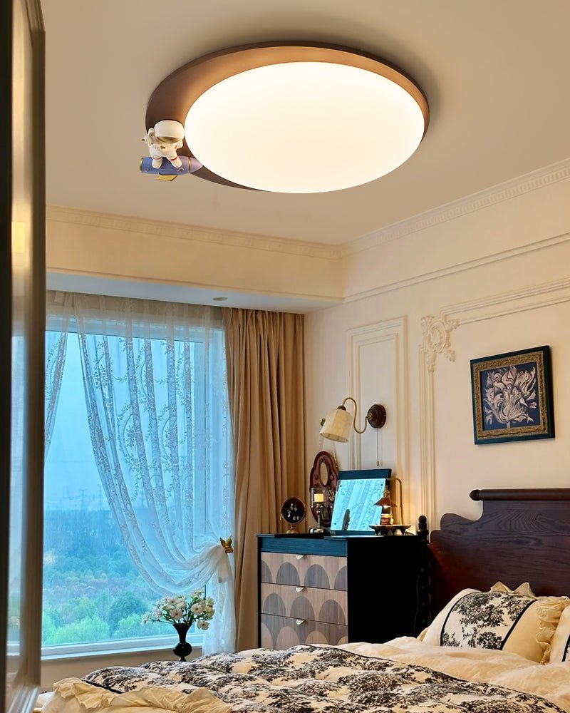 Lunar Buddy Ceiling Lamp — Modern Flush Mount with Astronaut Accent