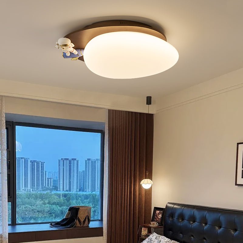 Lunar Buddy Ceiling Lamp — Modern Flush Mount with Astronaut Accent