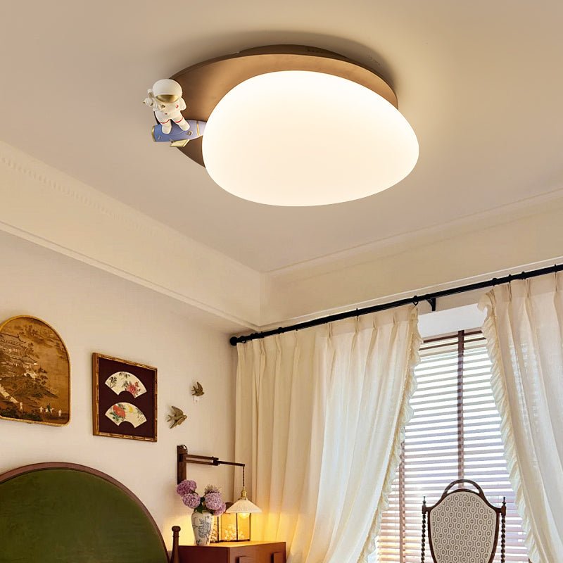 Lunar Buddy Ceiling Lamp — Modern Flush Mount with Astronaut Accent