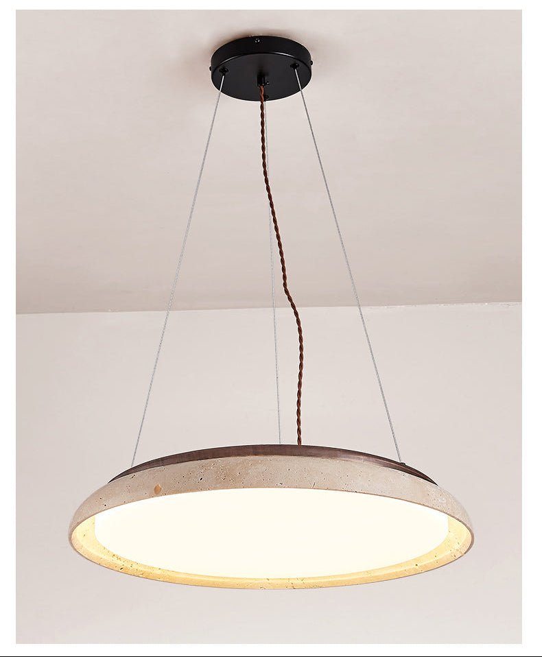 Lunar Disc Travertine Pendant Light – Modern Natural Stone Ceiling Lamp