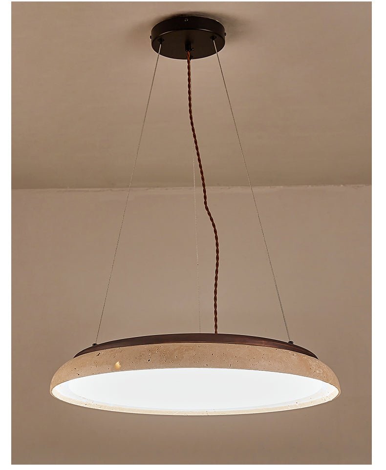 Lunar Disc Travertine Pendant Light – Modern Natural Stone Ceiling Lamp