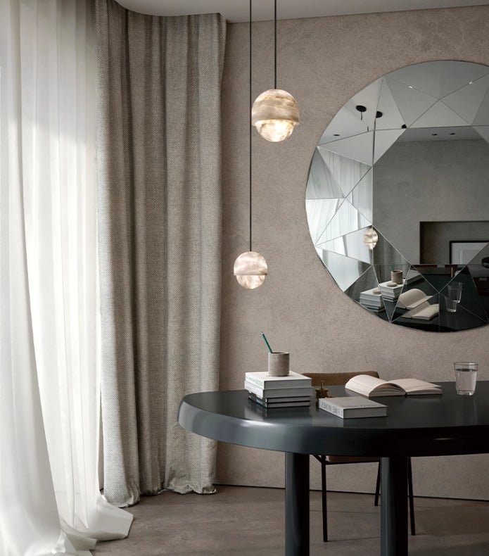 Lunar Dome Alabaster Pendant Light – Modern Minimalist Ceiling Lamp