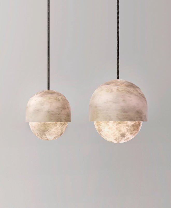 Lunar Dome Alabaster Pendant Light – Modern Minimalist Ceiling Lamp