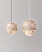 Lunar Dome Alabaster Pendant Light – Modern Minimalist Ceiling Lamp