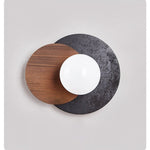 Lunar Embrace Wall Sconce — Black Travertine & Walnut with Opal Glass Globe