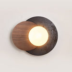 Lunar Embrace Wall Sconce — Black Travertine & Walnut with Opal Glass Globe
