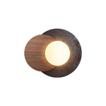 Lunar Embrace Wall Sconce — Black Travertine & Walnut with Opal Glass Globe