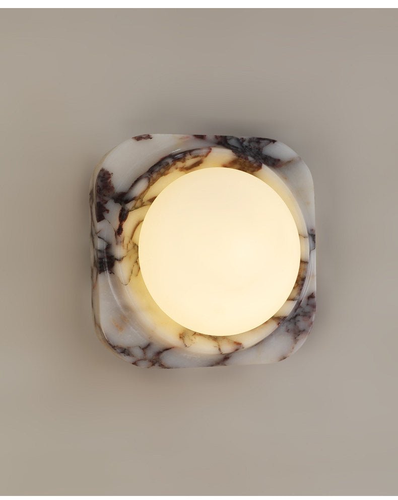 Lunar Marble Wall Sconce – Modern Round LED Wall Light for Bedroom & Living Room