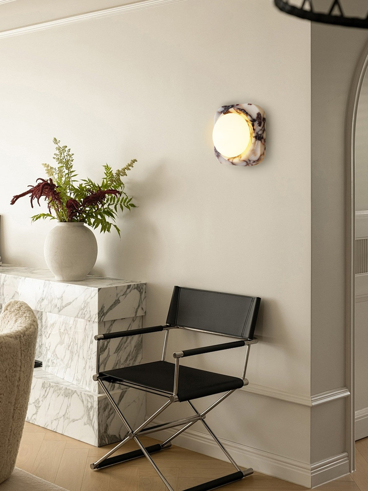 Lunar Marble Wall Sconce – Modern Round LED Wall Light for Bedroom & Living Room