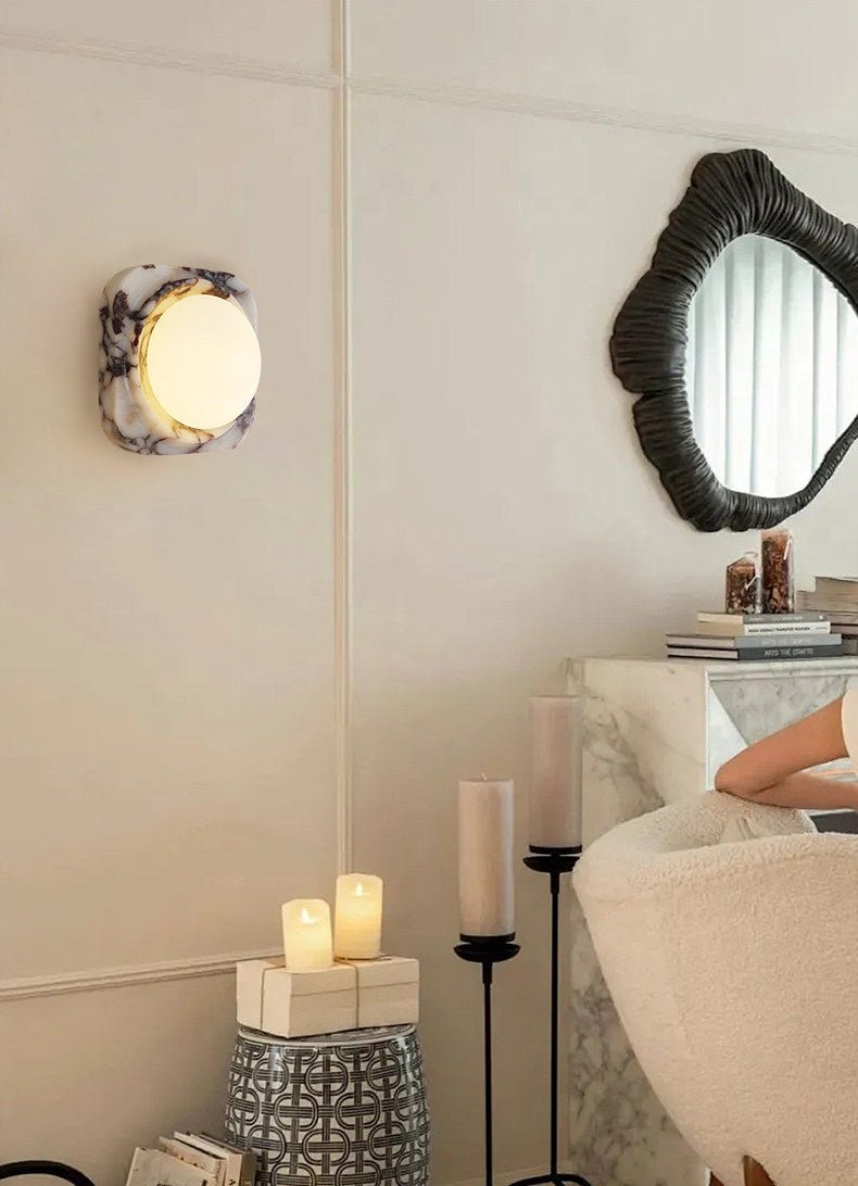 Lunar Marble Wall Sconce – Modern Round LED Wall Light for Bedroom & Living Room