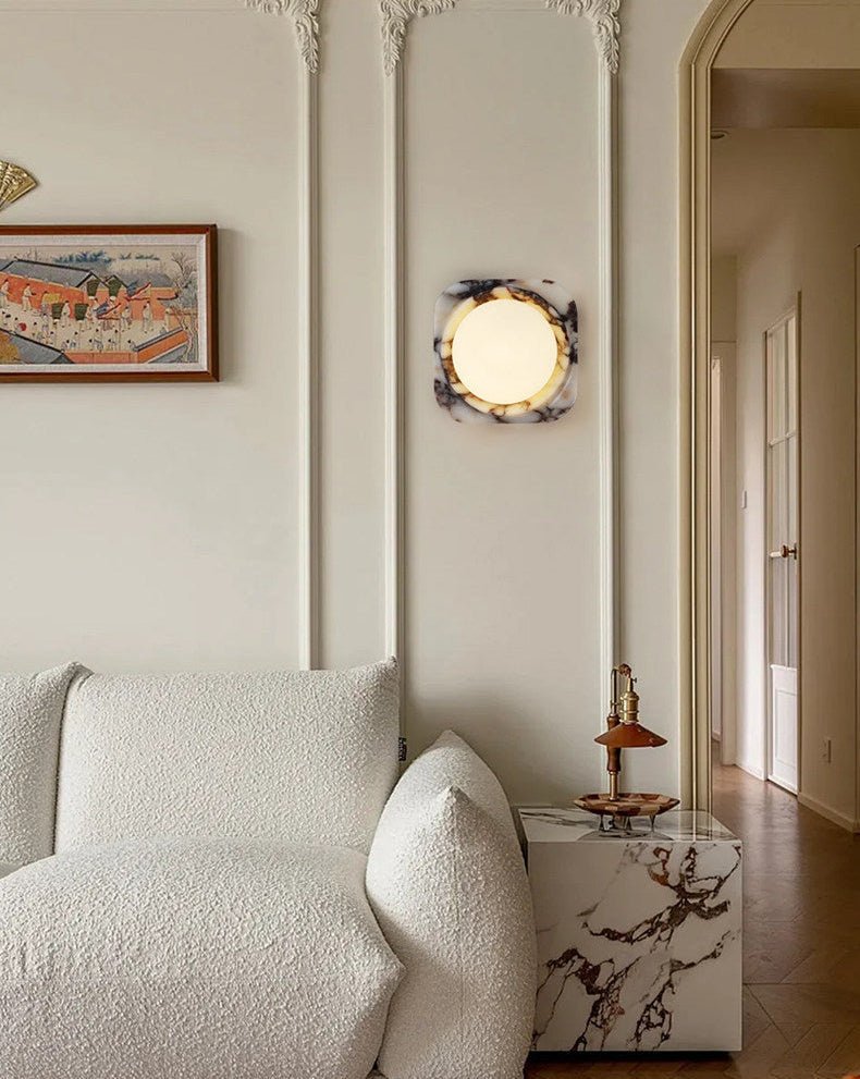 Lunar Marble Wall Sconce – Modern Round LED Wall Light for Bedroom & Living Room