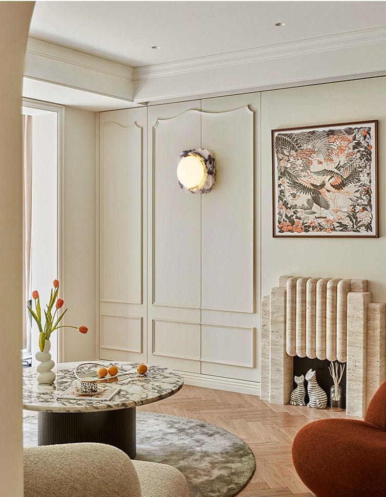 Lunar Marble Wall Sconce – Modern Round LED Wall Light for Bedroom & Living Room