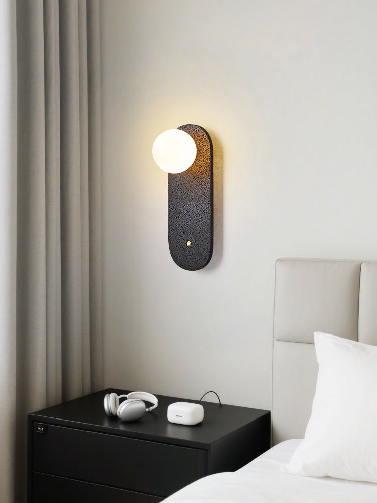 Black Travertine Wall Sconce with White Glass Shade