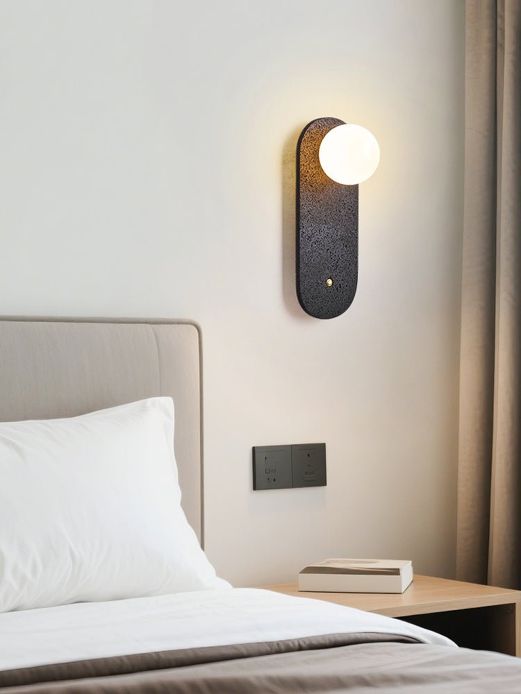 Black Travertine Wall Sconce with White Glass Shade