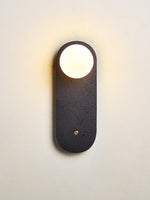 Black Travertine Wall Sconce with White Glass Shade