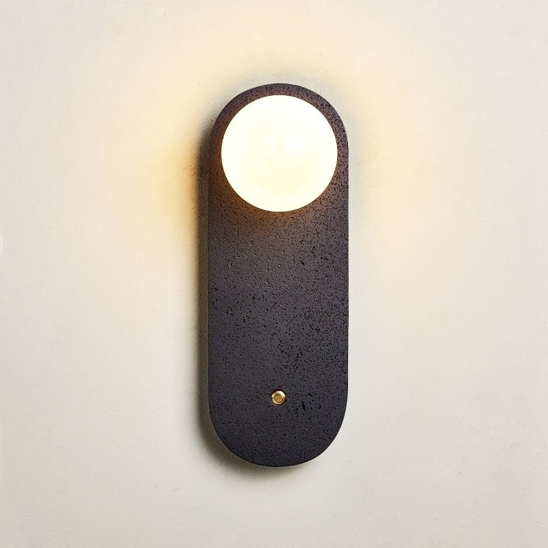 Black Travertine Wall Sconce with White Glass Shade