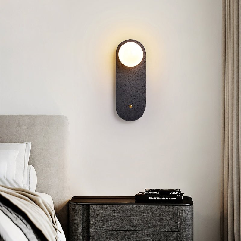 Black Travertine Wall Sconce with White Glass Shade