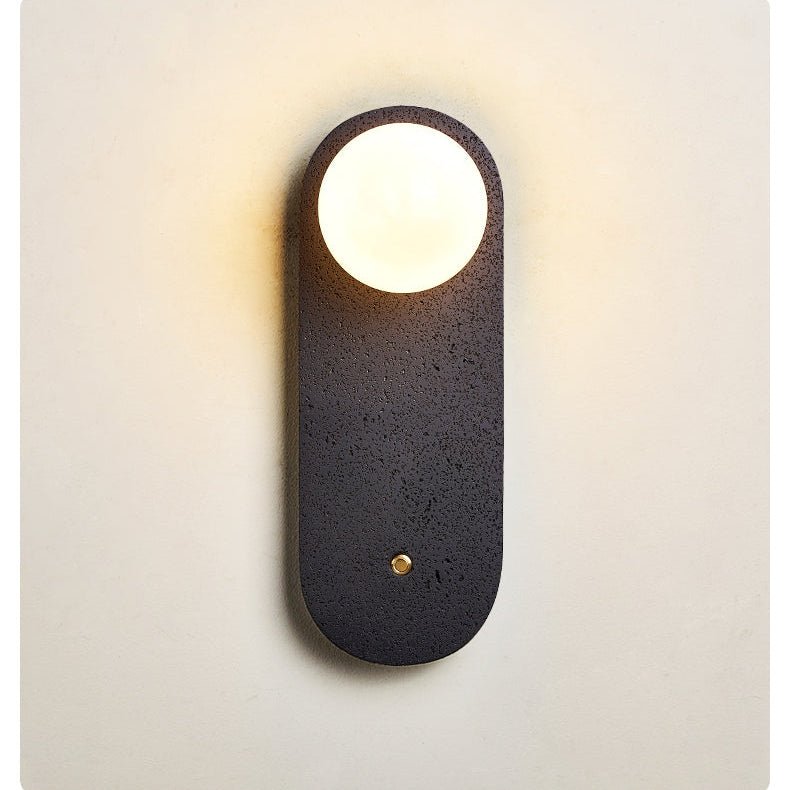 Black Travertine Wall Sconce with White Glass Shade