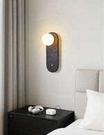 Black Travertine Wall Sconce with White Glass Shade