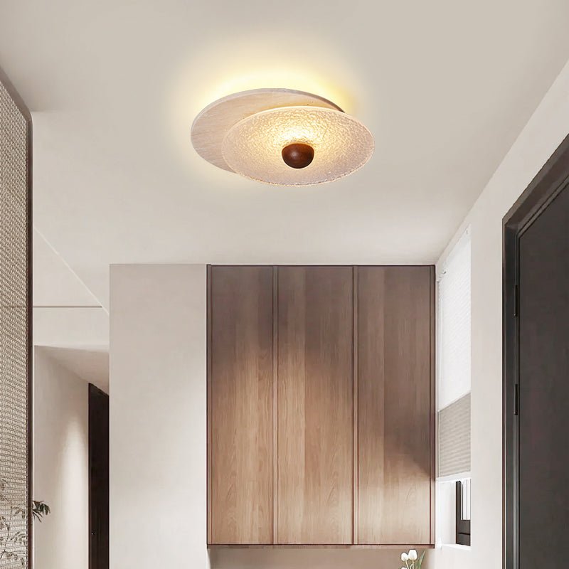Lunar Ripple Flush Mount Ceiling Light in Travertine and Glass