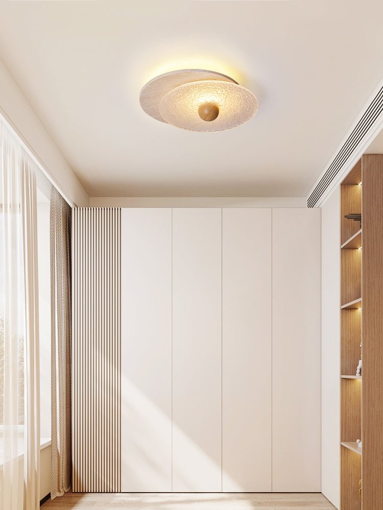 Lunar Ripple Flush Mount Ceiling Light in Travertine and Glass