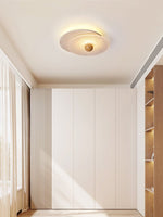 Lunar Ripple Flush Mount Ceiling Light in Travertine and Glass