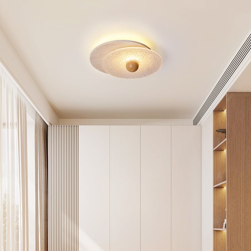 Lunar Ripple Flush Mount Ceiling Light in Travertine and Glass