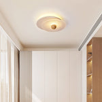 Lunar Ripple Flush Mount Ceiling Light in Travertine and Glass