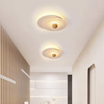 Lunar Ripple Flush Mount Ceiling Light in Travertine and Glass