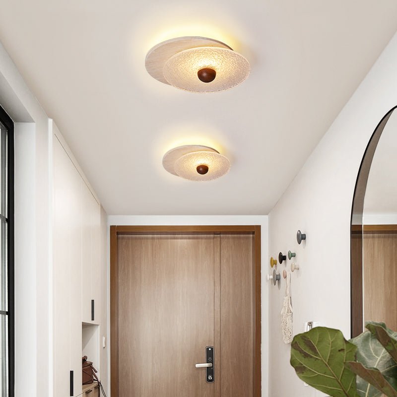 Lunar Ripple Flush Mount Ceiling Light in Travertine and Glass