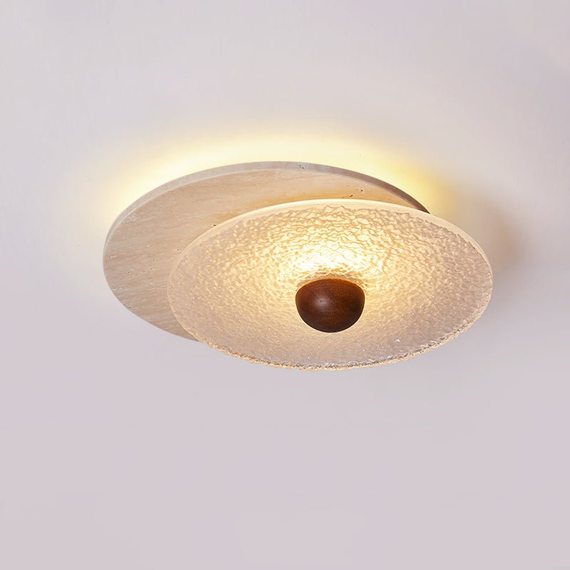Lunar Ripple Flush Mount Ceiling Light in Travertine and Glass