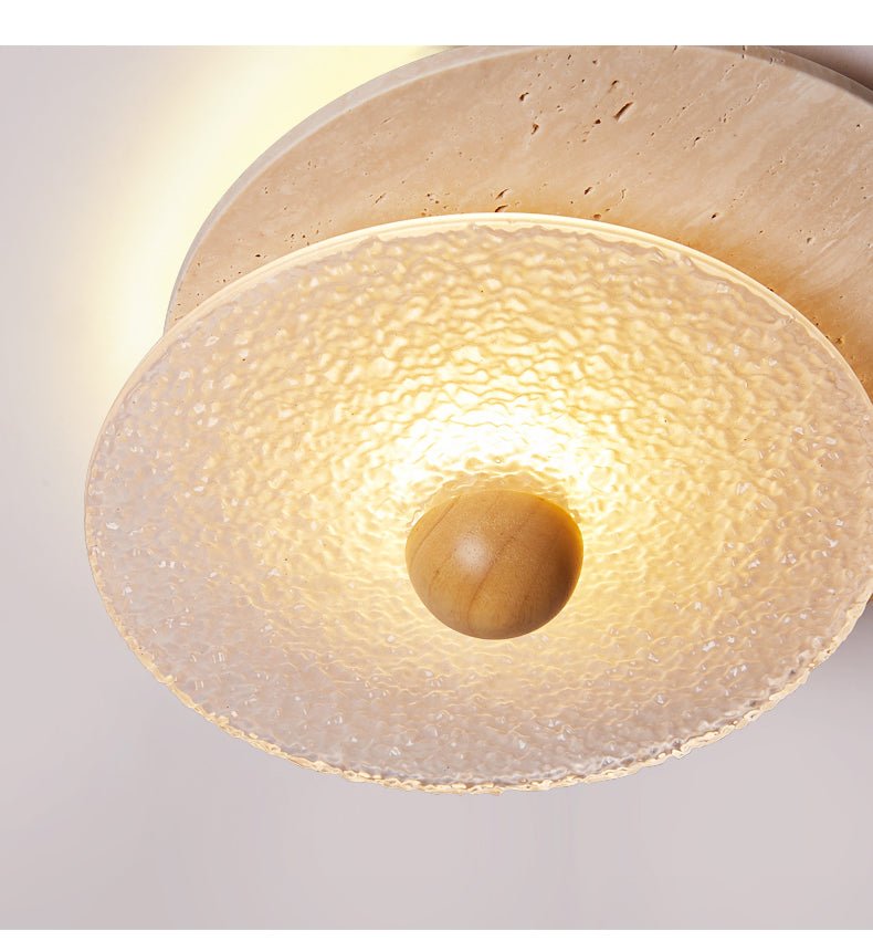 Lunar Ripple Flush Mount Ceiling Light in Travertine and Glass