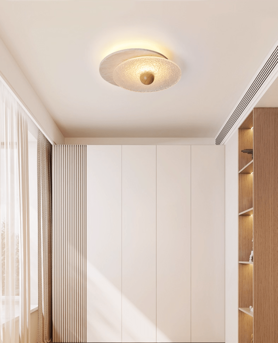 Lunar Ripple Flush Mount Ceiling Light in Travertine and Glass