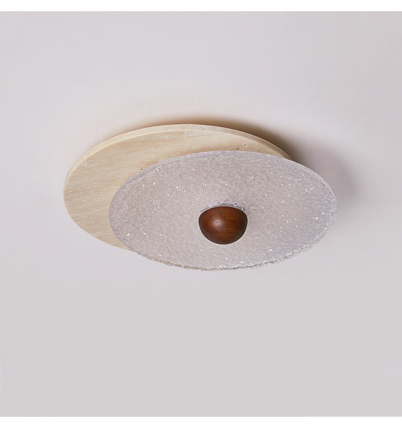 Lunar Ripple Flush Mount Ceiling Light in Travertine and Glass