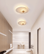 Lunar Ripple Flush Mount Ceiling Light in Travertine and Glass