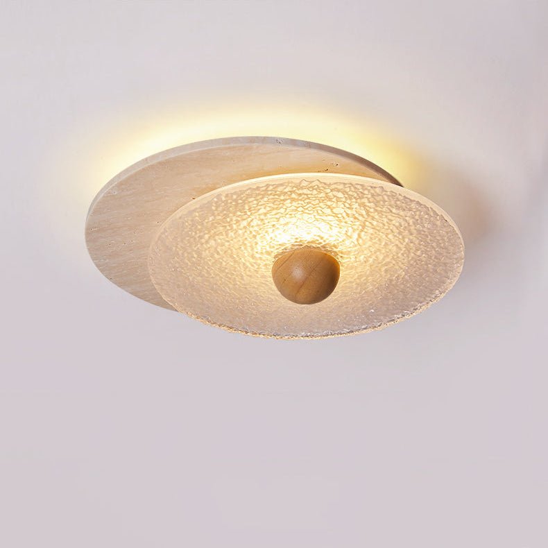 Lunar Ripple Flush Mount Ceiling Light in Travertine and Glass
