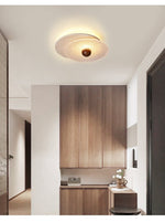 Lunar Ripple Flush Mount Ceiling Light in Travertine and Glass